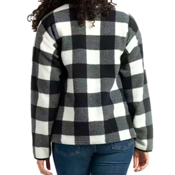 Black & White Buffalo Check Sherpa 1/4-Zip Pullover with front pockets size XXL - Picture 2 of 6